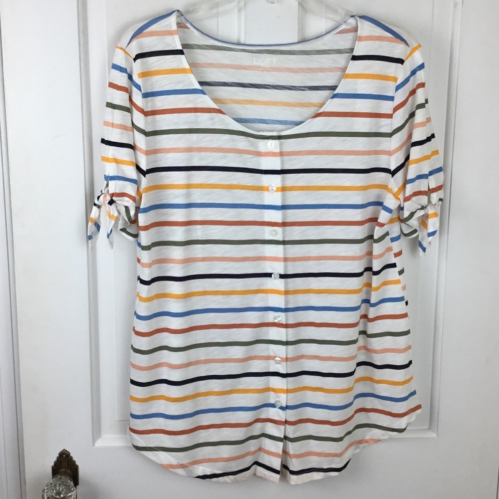 Loft Striped Button Down Top Size M NWT